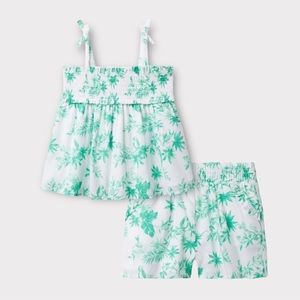 Janie and Jack Cami Top and Shorts Set Green and Ivory Tropical print
